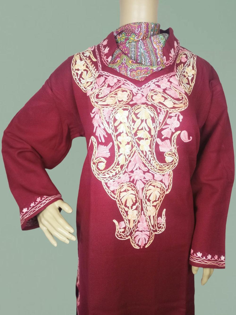 Woollen Long Kurties | Coller V-Neck | XL - ZANSKAR ARTS