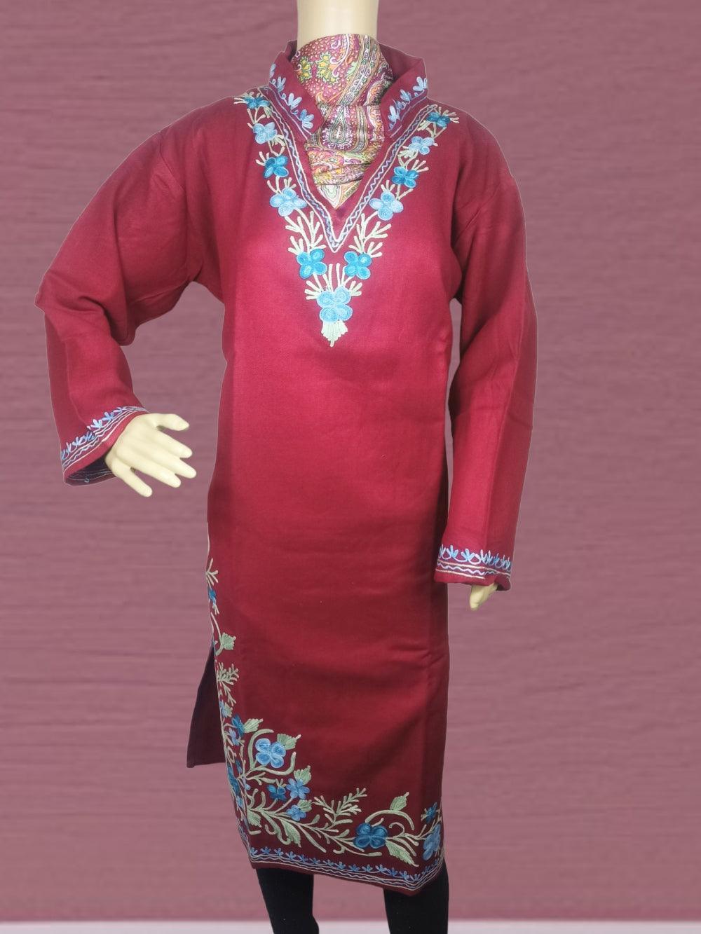 Woollen Long Kurties | Coller V-Neck | XL - ZANSKAR ARTS