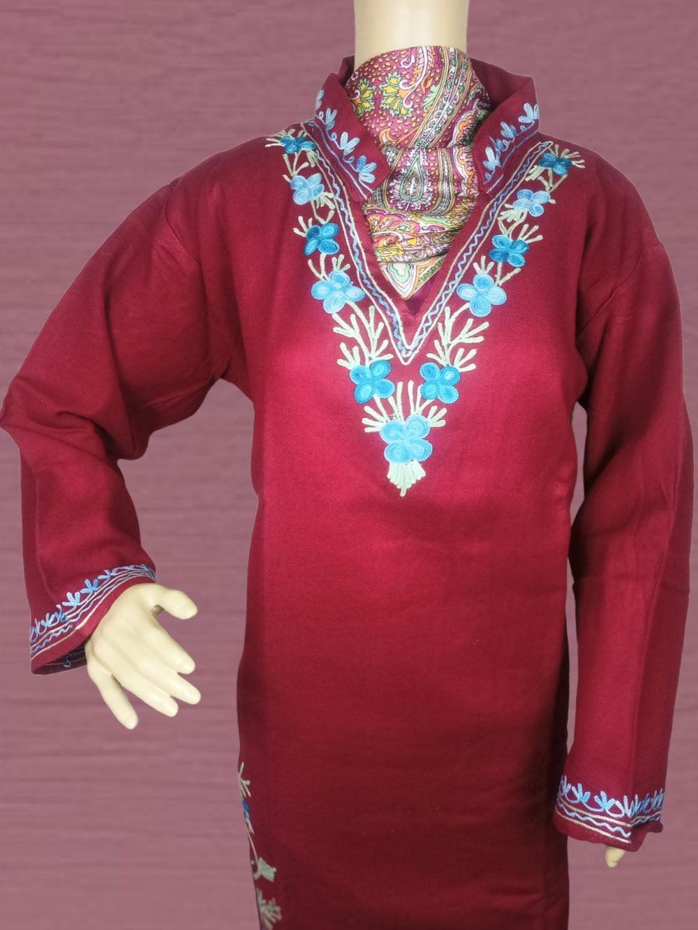 Woollen Long Kurties | Coller V-Neck | XL - ZANSKAR ARTS