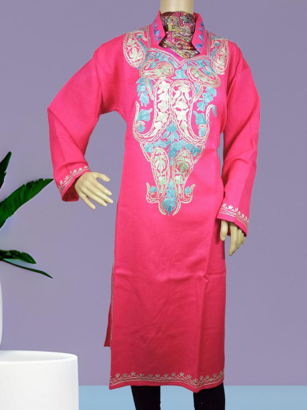 Woolen Long Kurties | V-Neck Coller - ZANSKAR ARTS