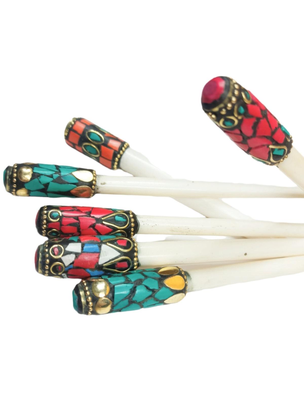 Bone Hair pin 6 Piece Set | Tibetan Style | Juda Hair Pins - ZANSKAR ARTS