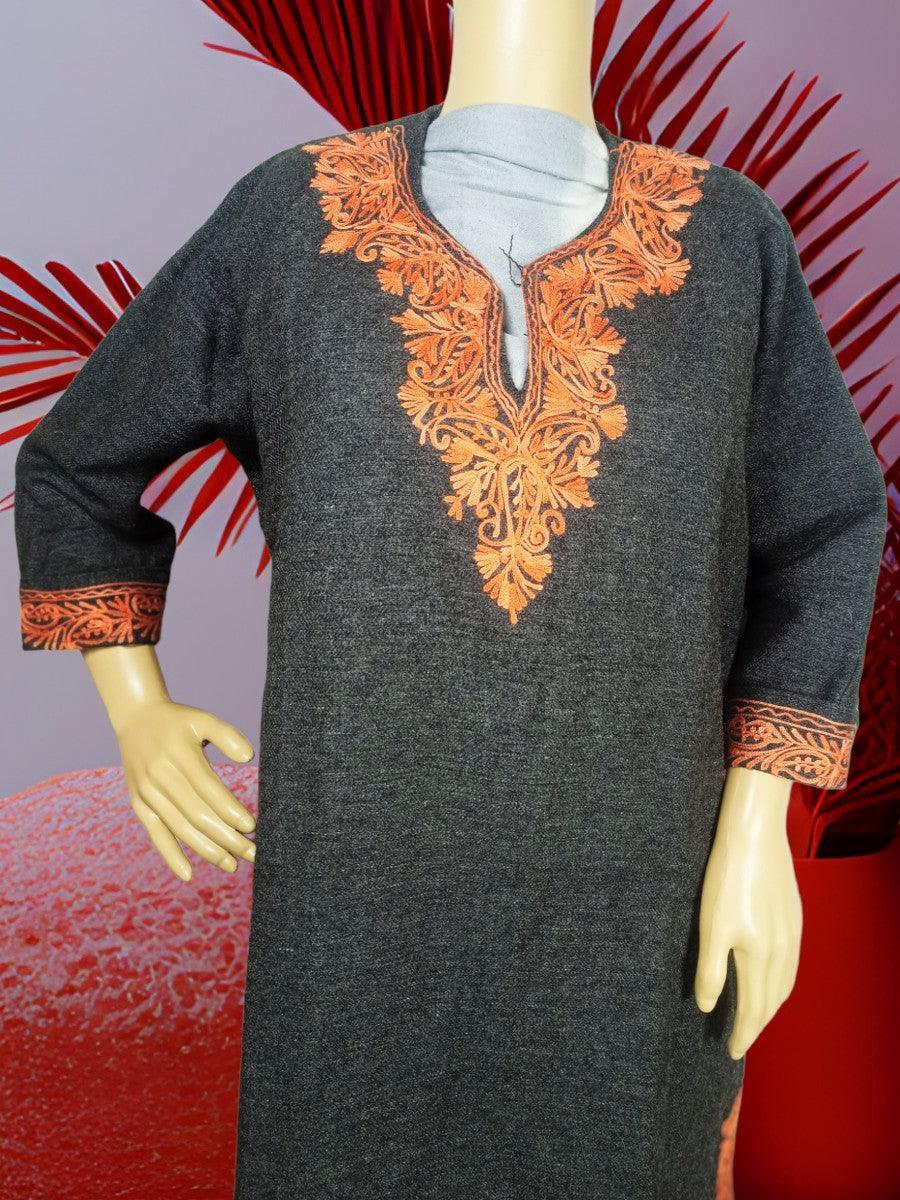 Kids Yak Wool Faran (Pheran) | S Dark Grey | V Neck - ZANSKAR ARTS