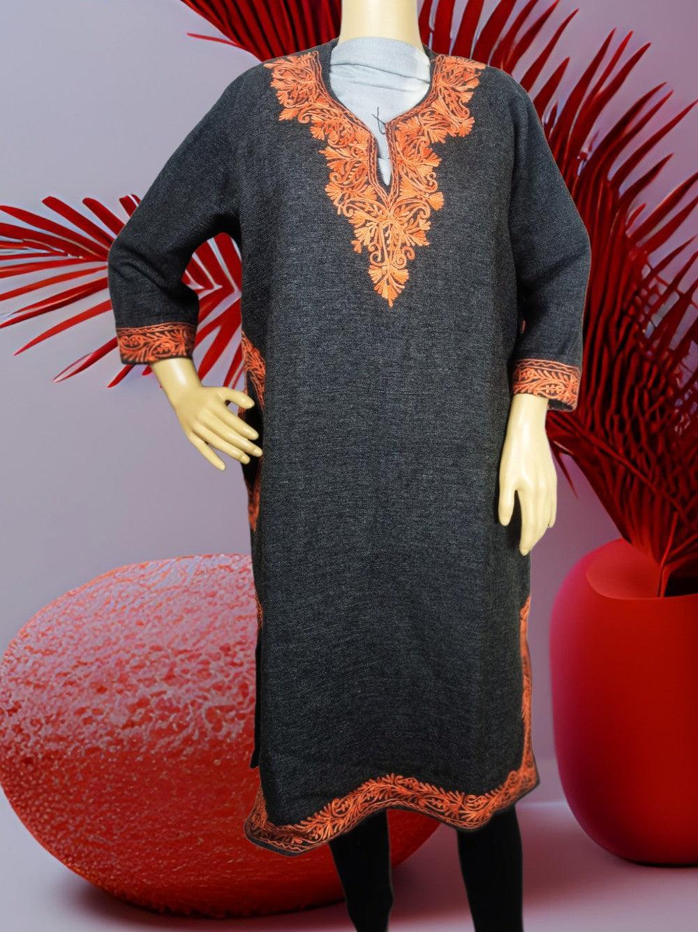 Kids Yak Wool Faran (Pheran) | S Dark Grey | V Neck - ZANSKAR ARTS