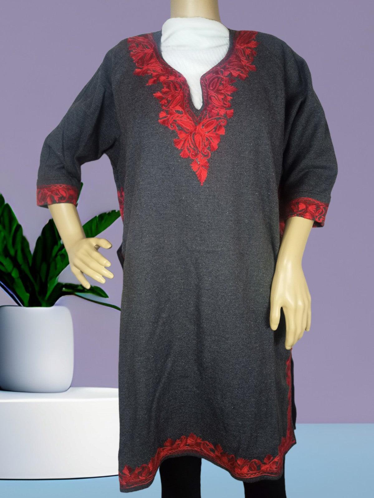 Ladies Yak Wool Faran | Grey XL | Kasmiri Culture - ZANSKAR ARTS