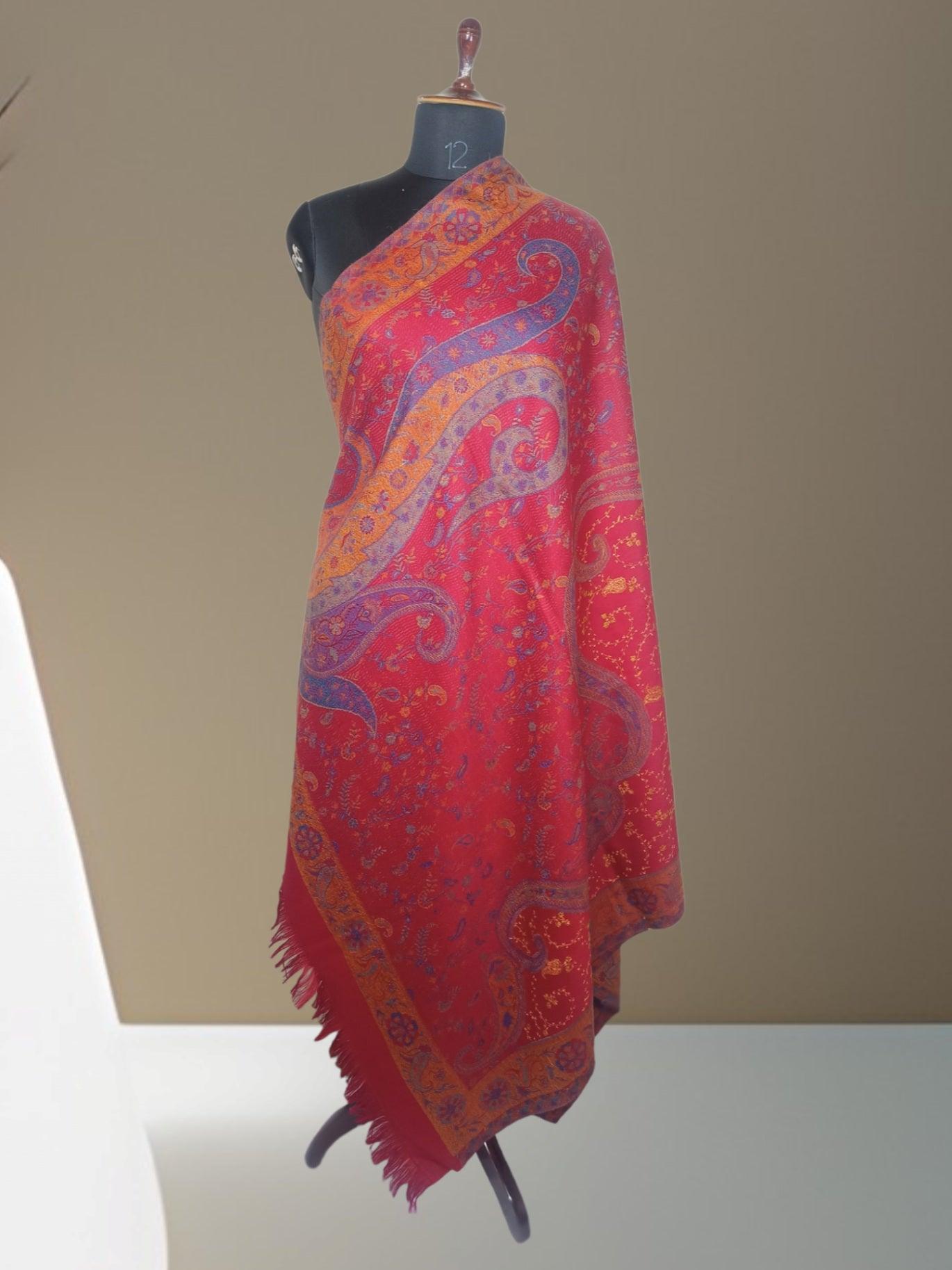 Needle Work Shawl | Woolen Shawl | Multicolour - ZANSKAR ARTS