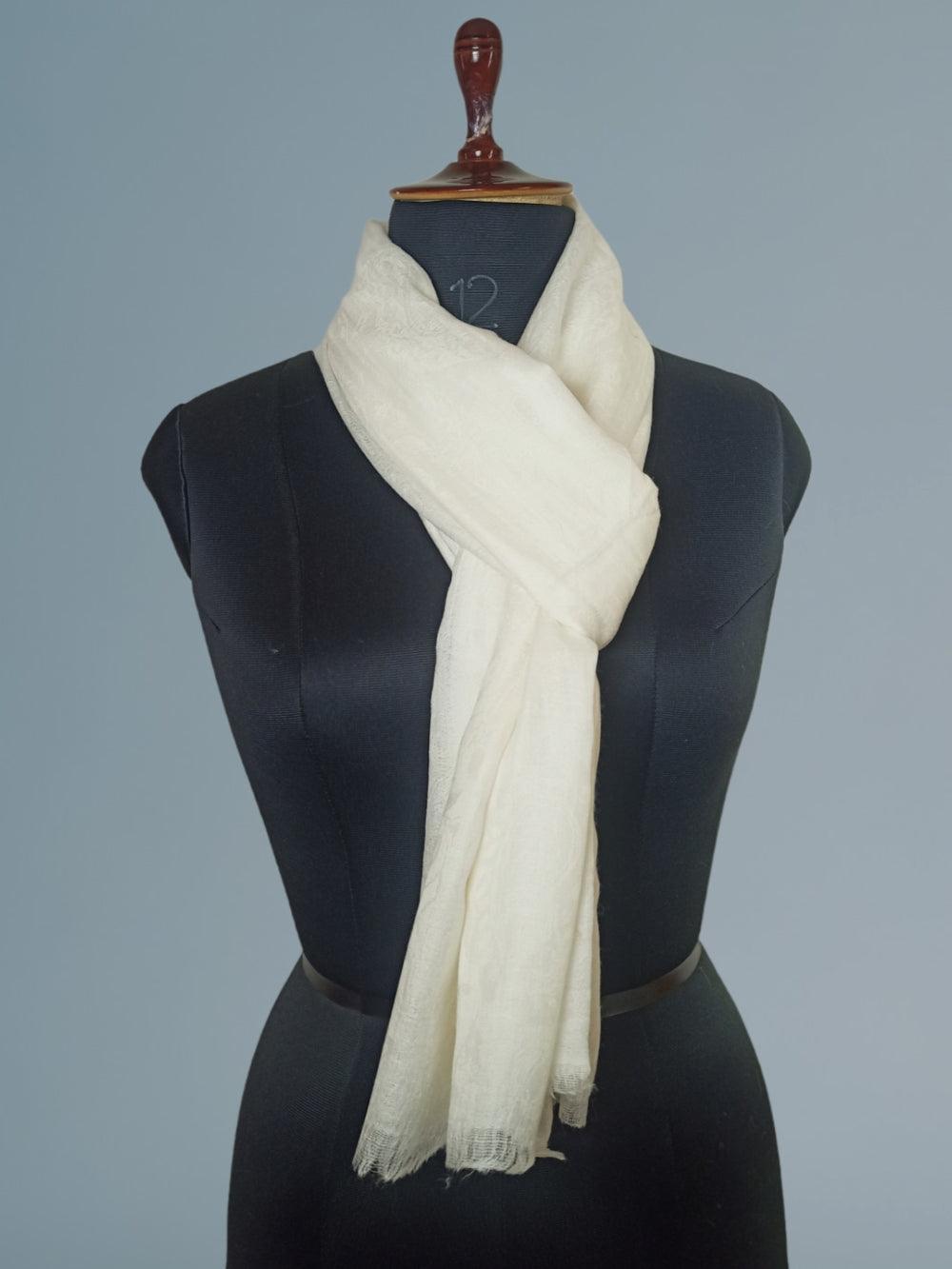 Pashmina Stole | Self Designed Stole | White Colour - ZANSKAR ARTS