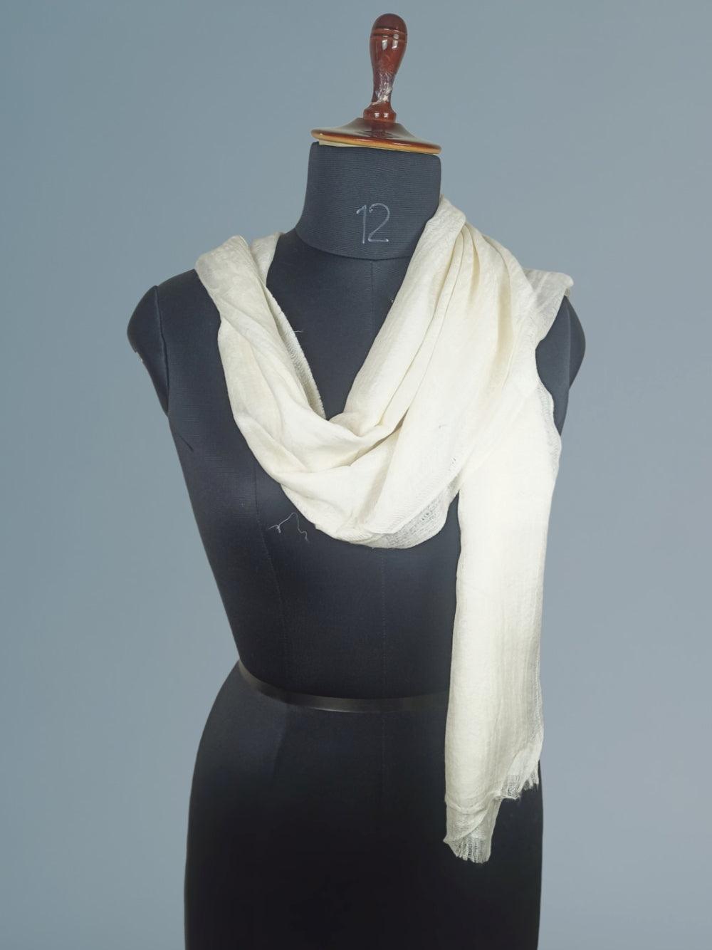 Pashmina Stole | Self Designed Stole | White Colour - ZANSKAR ARTS