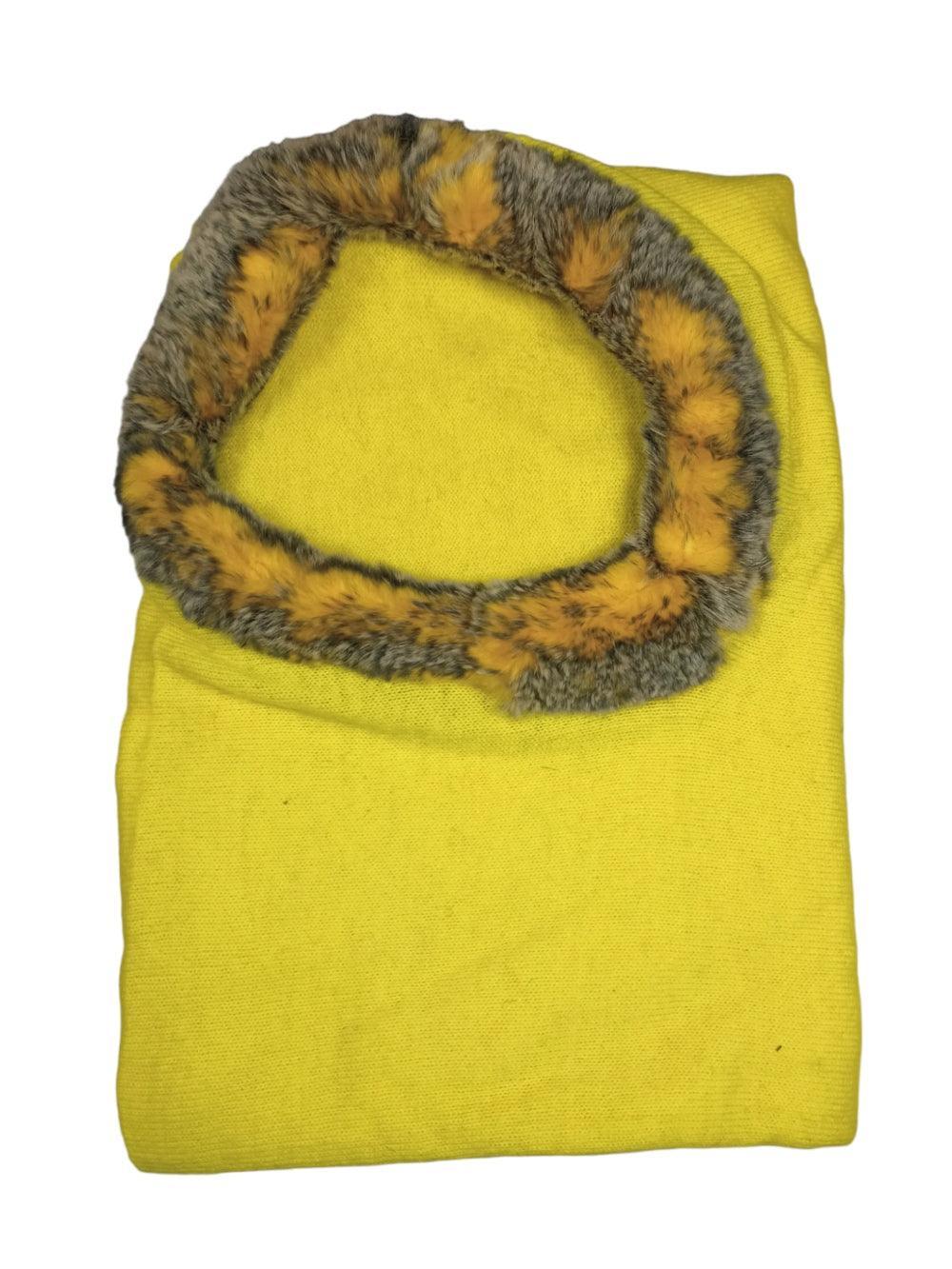 Plain Pashmina Panchu With Fur | Lime Colour - ZANSKAR ARTS