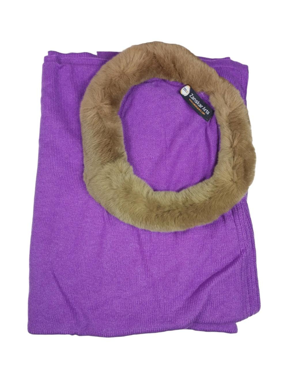 Plain Pashmina Panchu With Fur | Purple Colour - ZANSKAR ARTS