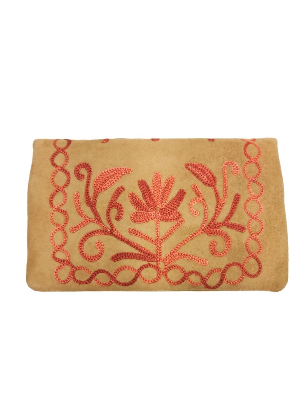 Suede Leather Flap Purse | Kashmiri Flap Purse | 6" Zip Purse - ZANSKAR ARTS