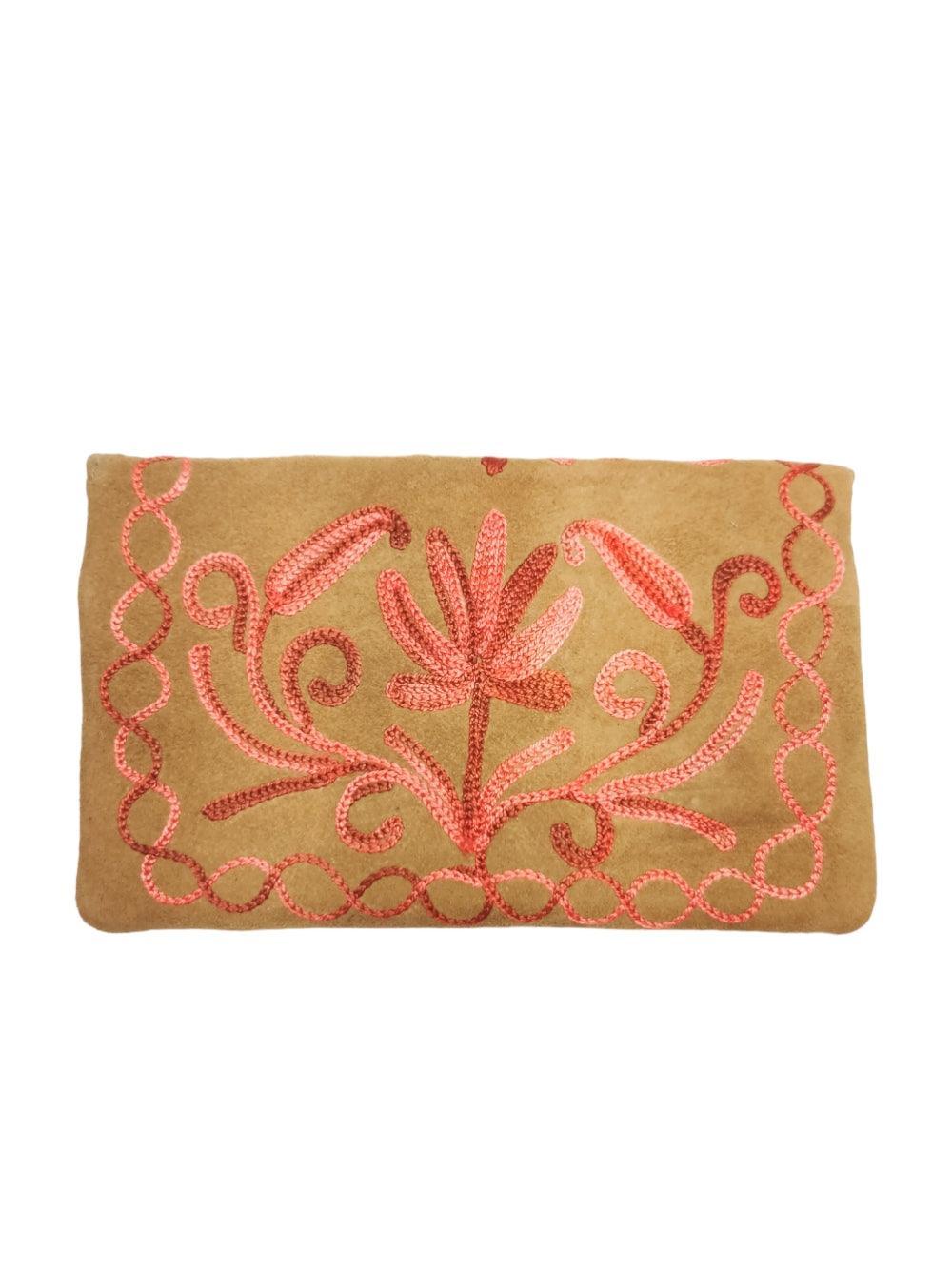 Suede Leather Flap Purse | Kashmiri Flap Purse | 6" Zip Purse - ZANSKAR ARTS