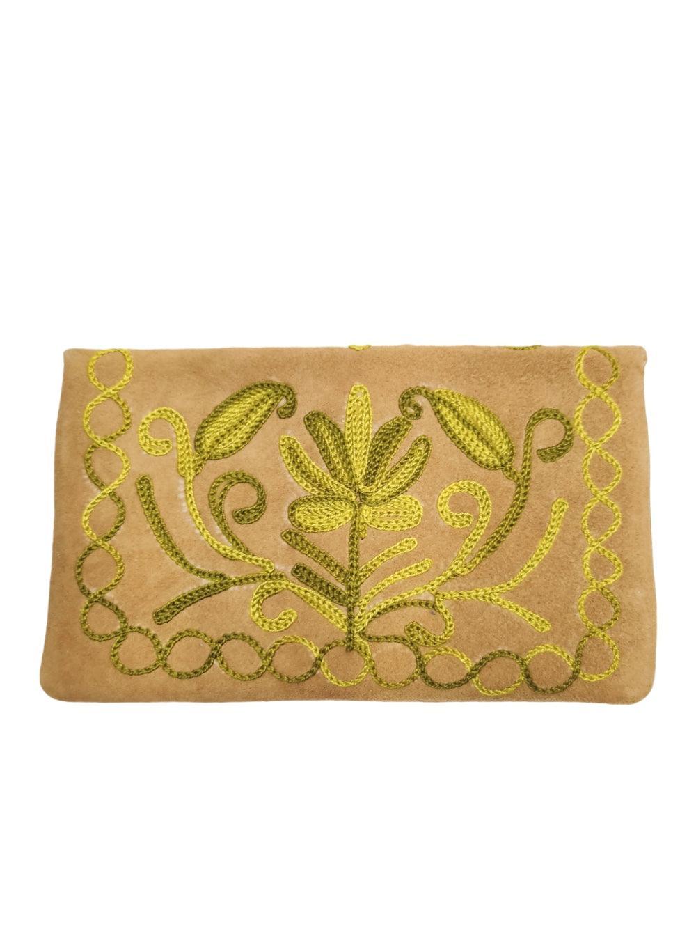 Suede Leather Flap Purse | Kashmiri Flap Purse | 6" Zip Purse - ZANSKAR ARTS