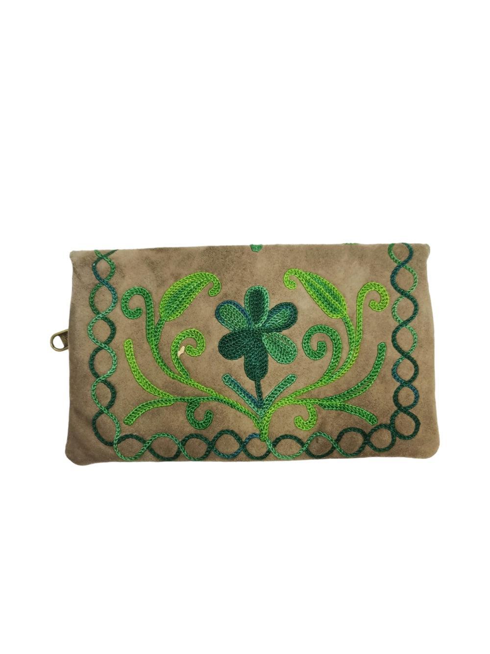 Suede Leather Flap Purse | Kashmiri Flap Purse | 6" Zip Purse - ZANSKAR ARTS