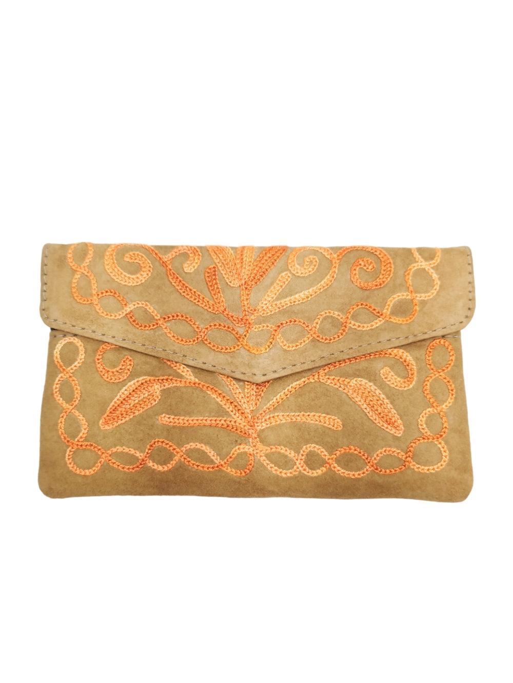 Suede Leather Flap Purse | Kashmiri Flap Purse | 6" Zip Purse - ZANSKAR ARTS