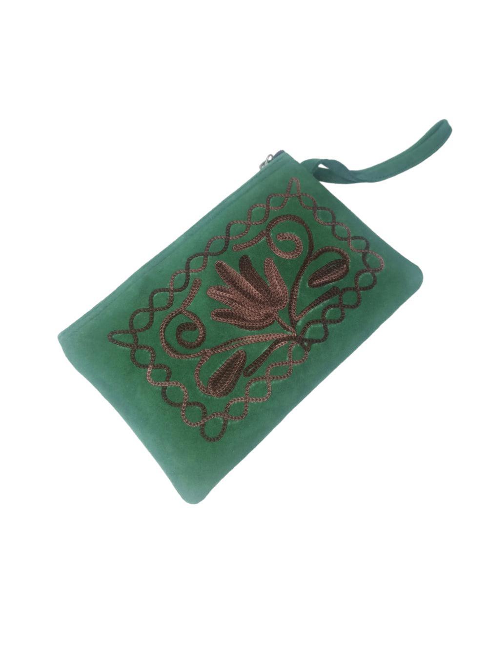 Suede Leather Purse Single Zip | Aari Hand Purch | 6"Zip Purse - ZANSKAR ARTS