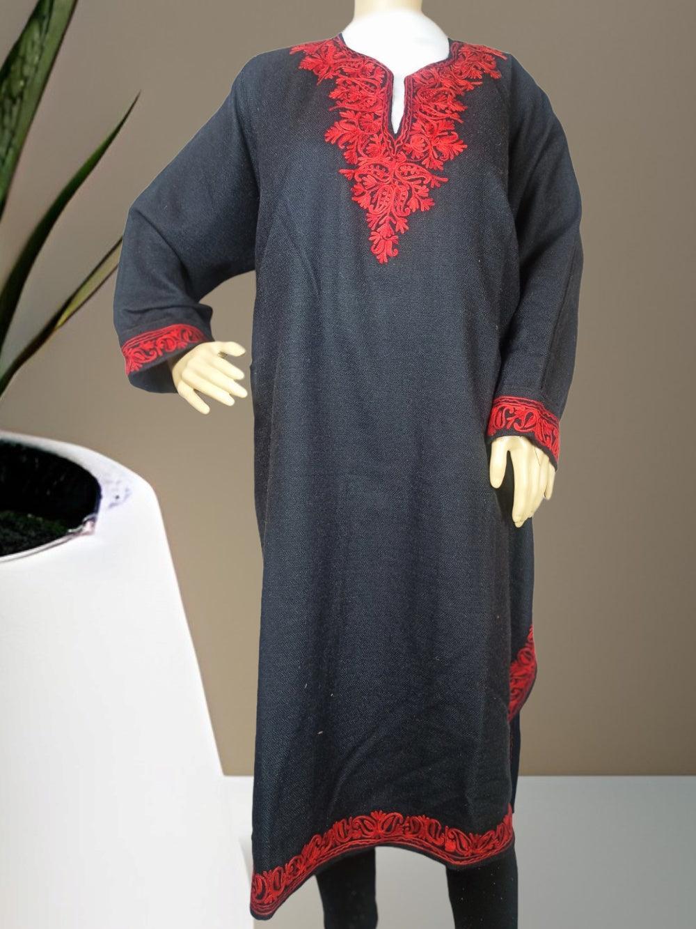 Women Yak Wool Faran | XL Black | V Neck - ZANSKAR ARTS