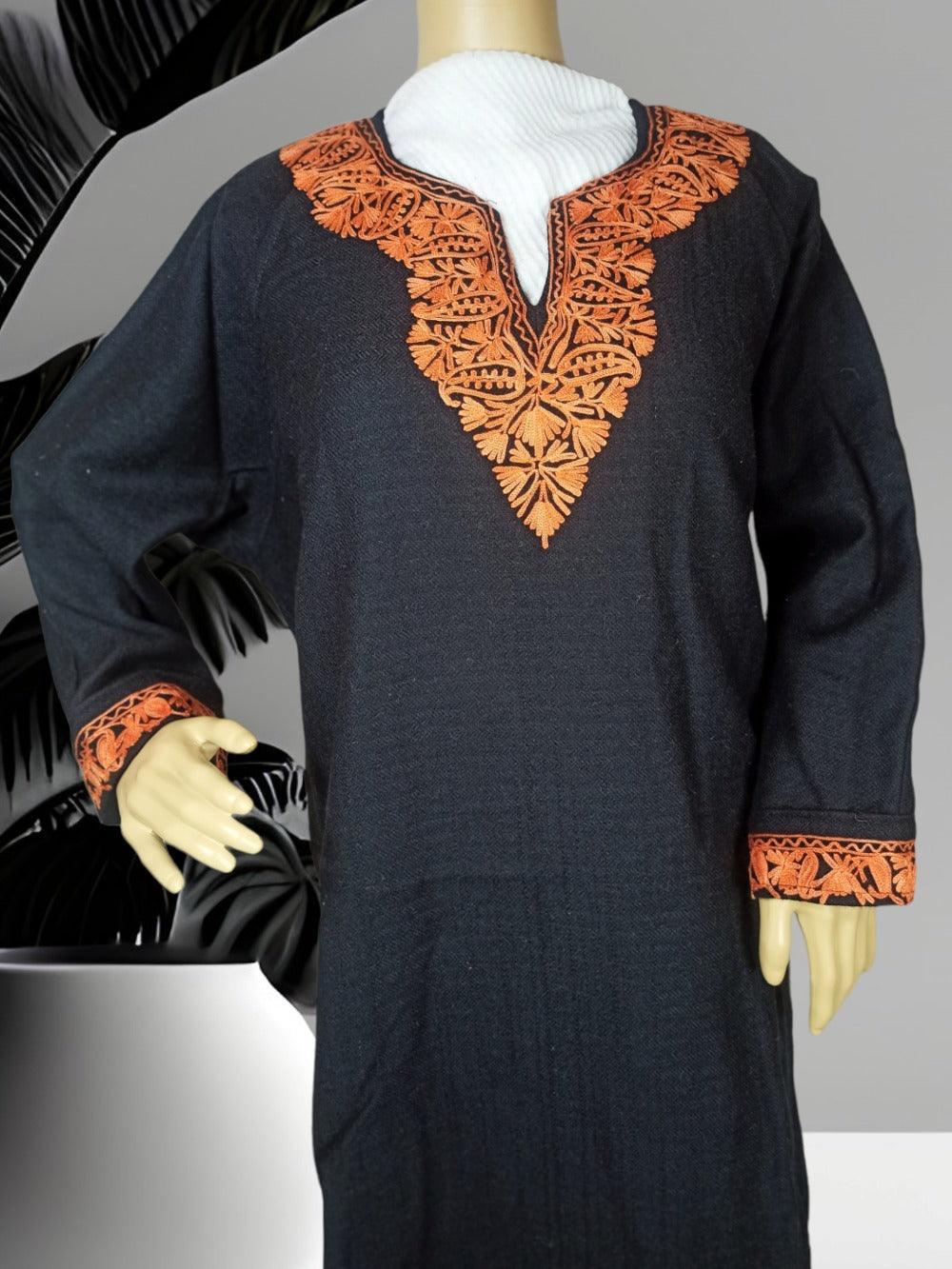 Women Yak Wool Faran | XL Dark Black | V Neck - ZANSKAR ARTS