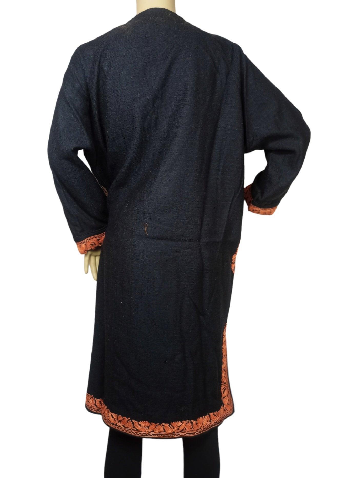 Women Yak Wool Faran | XL Dark Black | V Neck - ZANSKAR ARTS