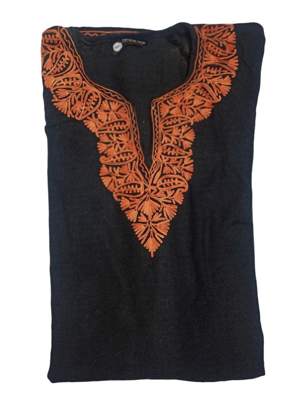 Women Yak Wool Faran | XL Dark Black | V Neck - ZANSKAR ARTS