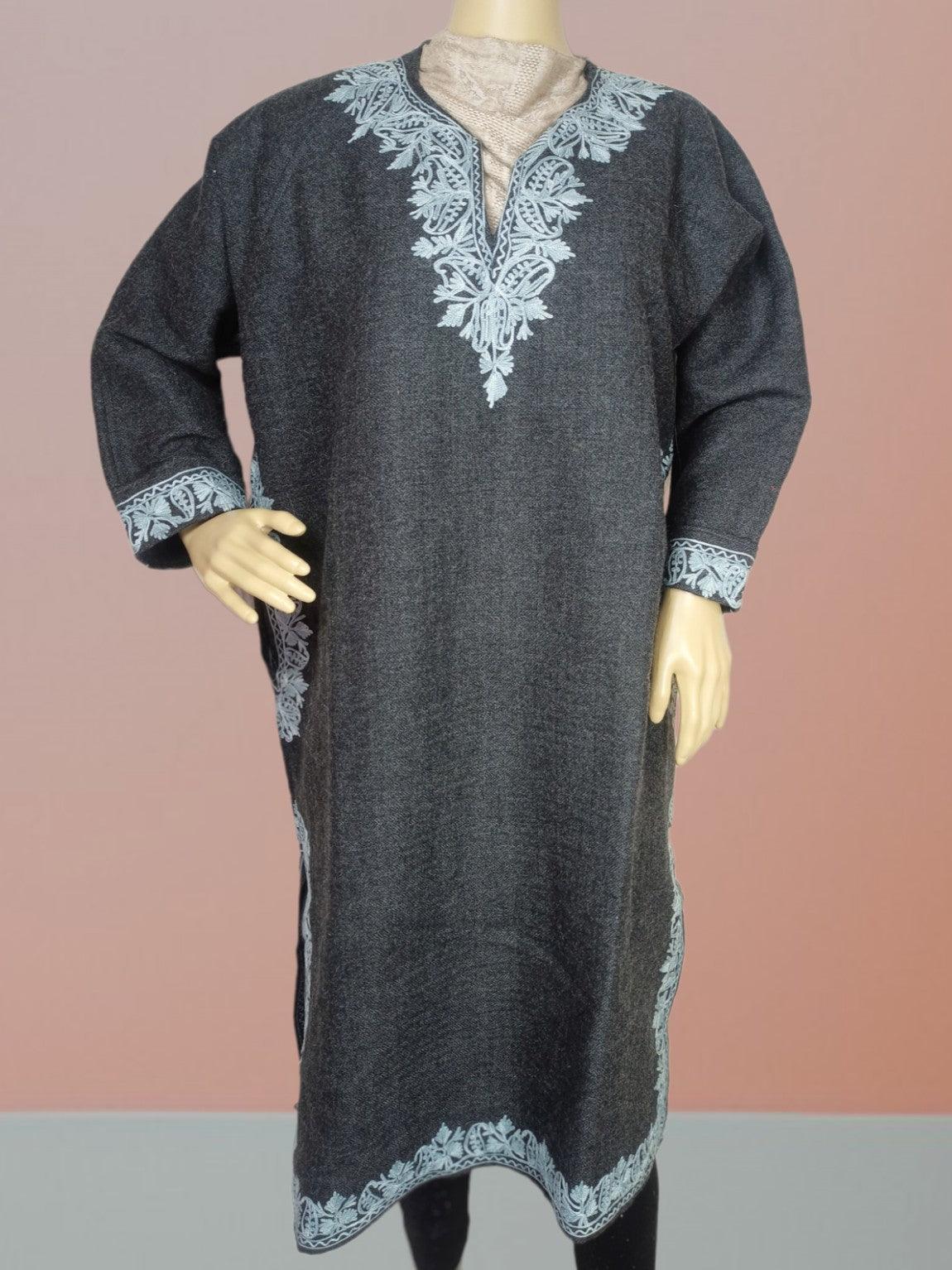 Women Yak Wool Faran | XL Dark Grey | V Neck - ZANSKAR ARTS