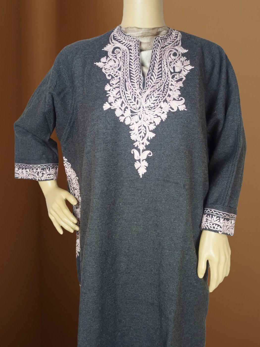 Women Yak Wool Faran | XL Grey | V Neck - ZANSKAR ARTS