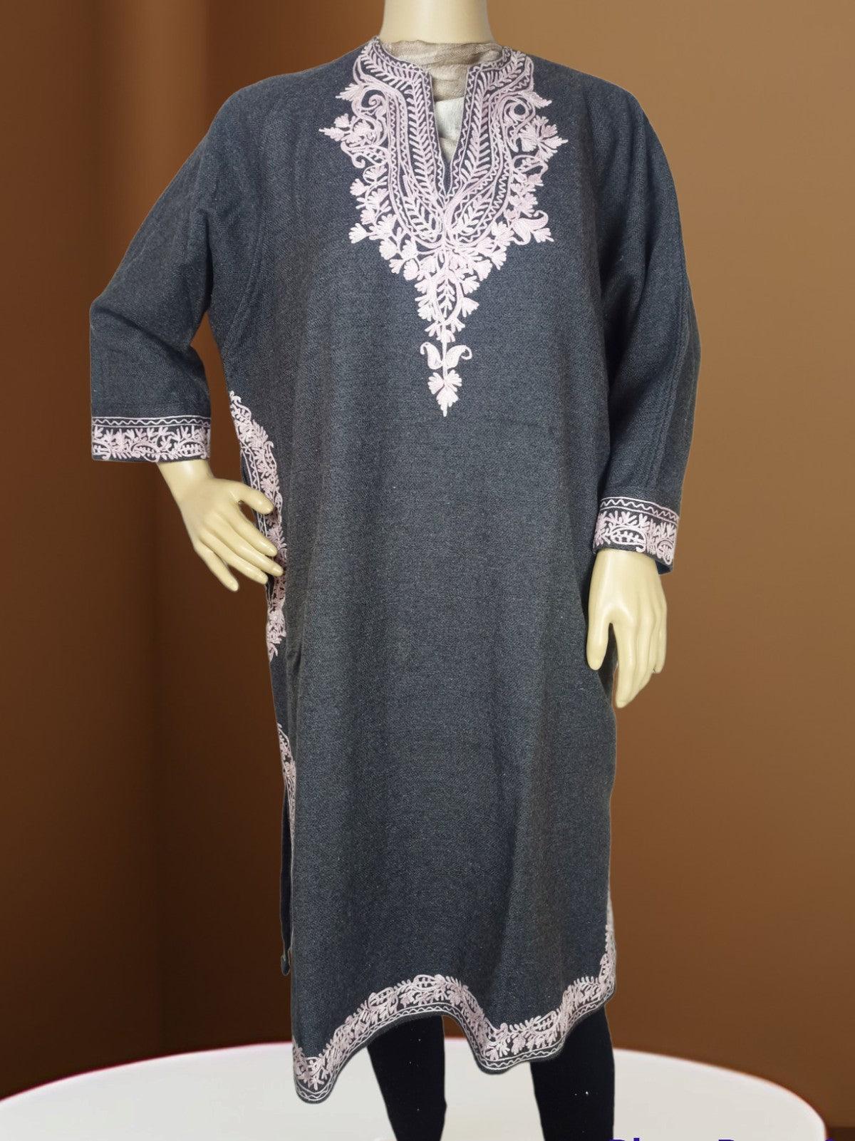 Women Yak Wool Faran | XL Grey | V Neck - ZANSKAR ARTS