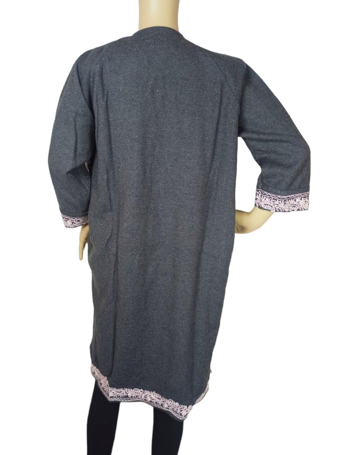 Women Yak Wool Faran | XL Grey | V Neck - ZANSKAR ARTS