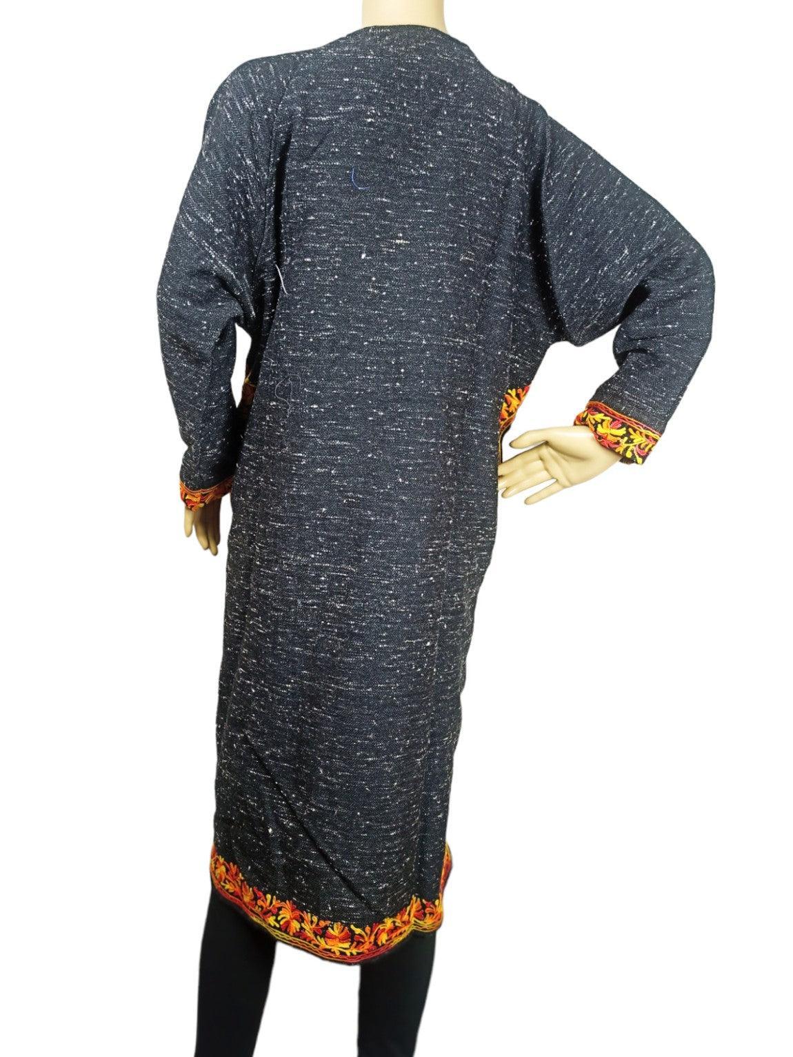 Women Yak Wool Faran | XL Natural Black | V Neck - ZANSKAR ARTS