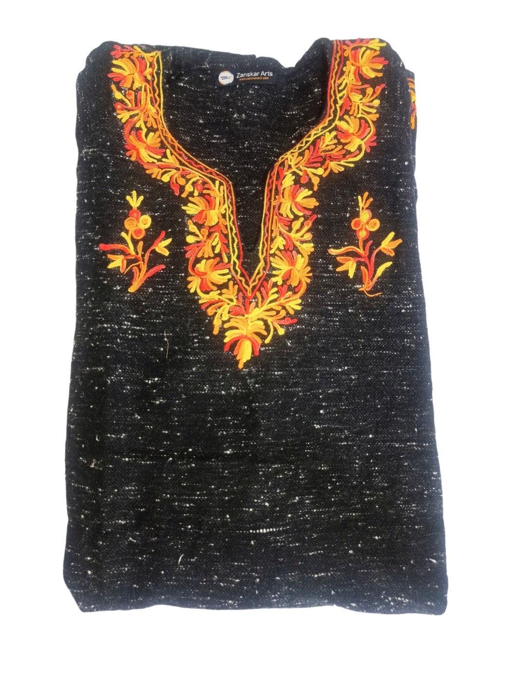 Women Yak Wool Faran | XL Natural Black | V Neck - ZANSKAR ARTS