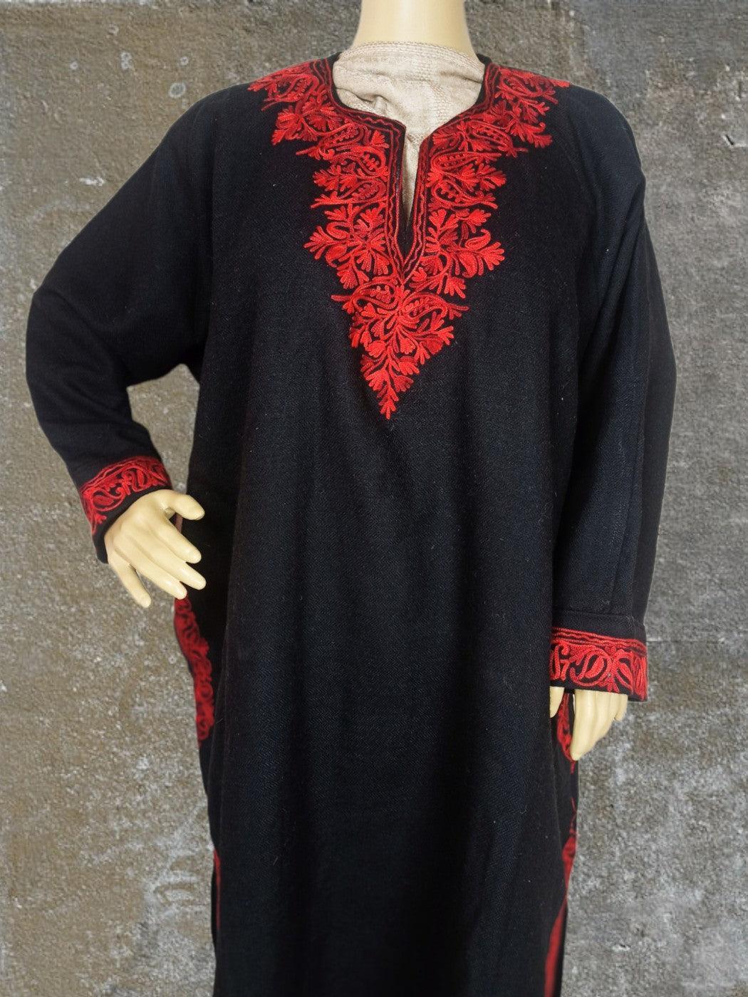 Women Yak Wool Faran | XXL Black | V Neck - ZANSKAR ARTS
