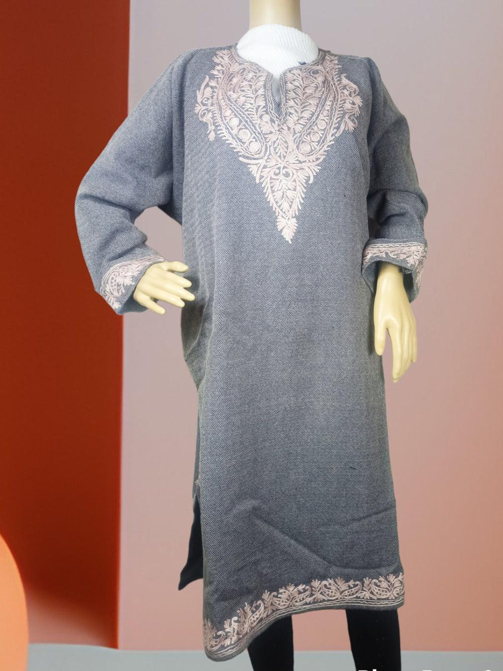 Women Yak Wool Faran | XXL Grey | V Neck - ZANSKAR ARTS