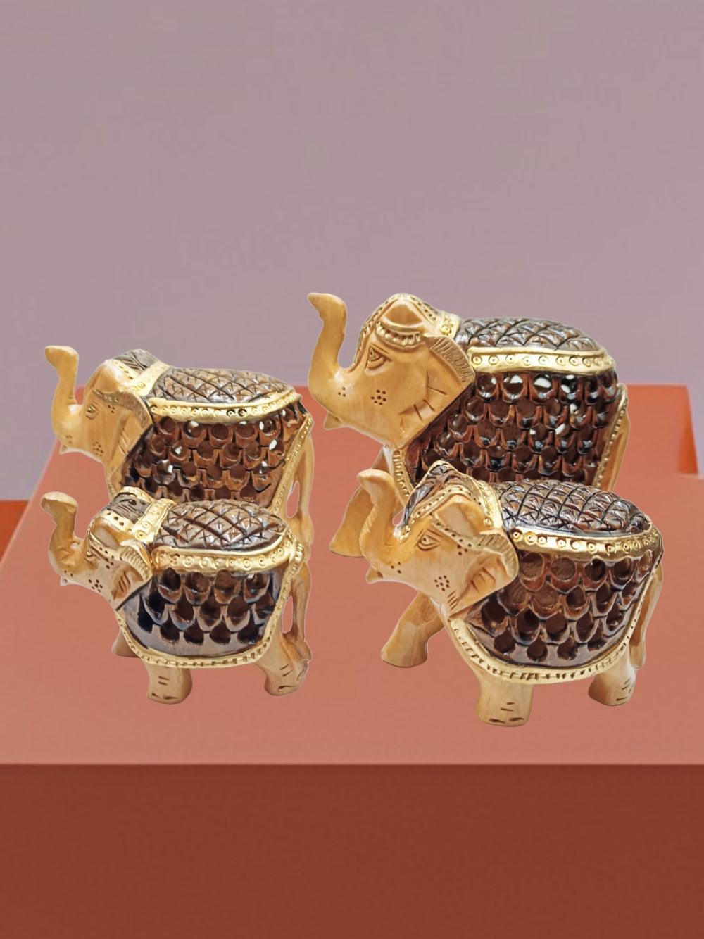 Wooden Elephant | Elephant 4 Piece Set | Handicrafts - ZANSKAR ARTS