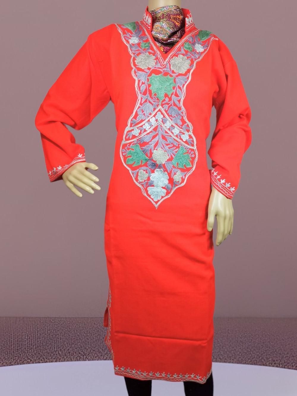 Woolen Long Kurties | Coller V-Neck - ZANSKAR ARTS