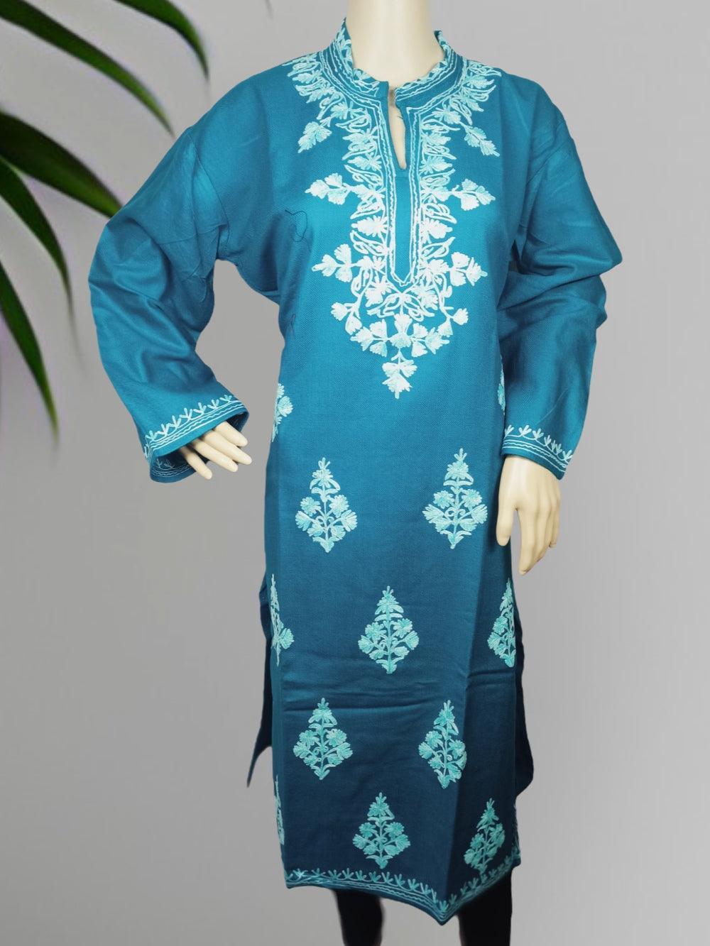 Woollen Long Kurties | Coller V-Neck | XL - ZANSKAR ARTS