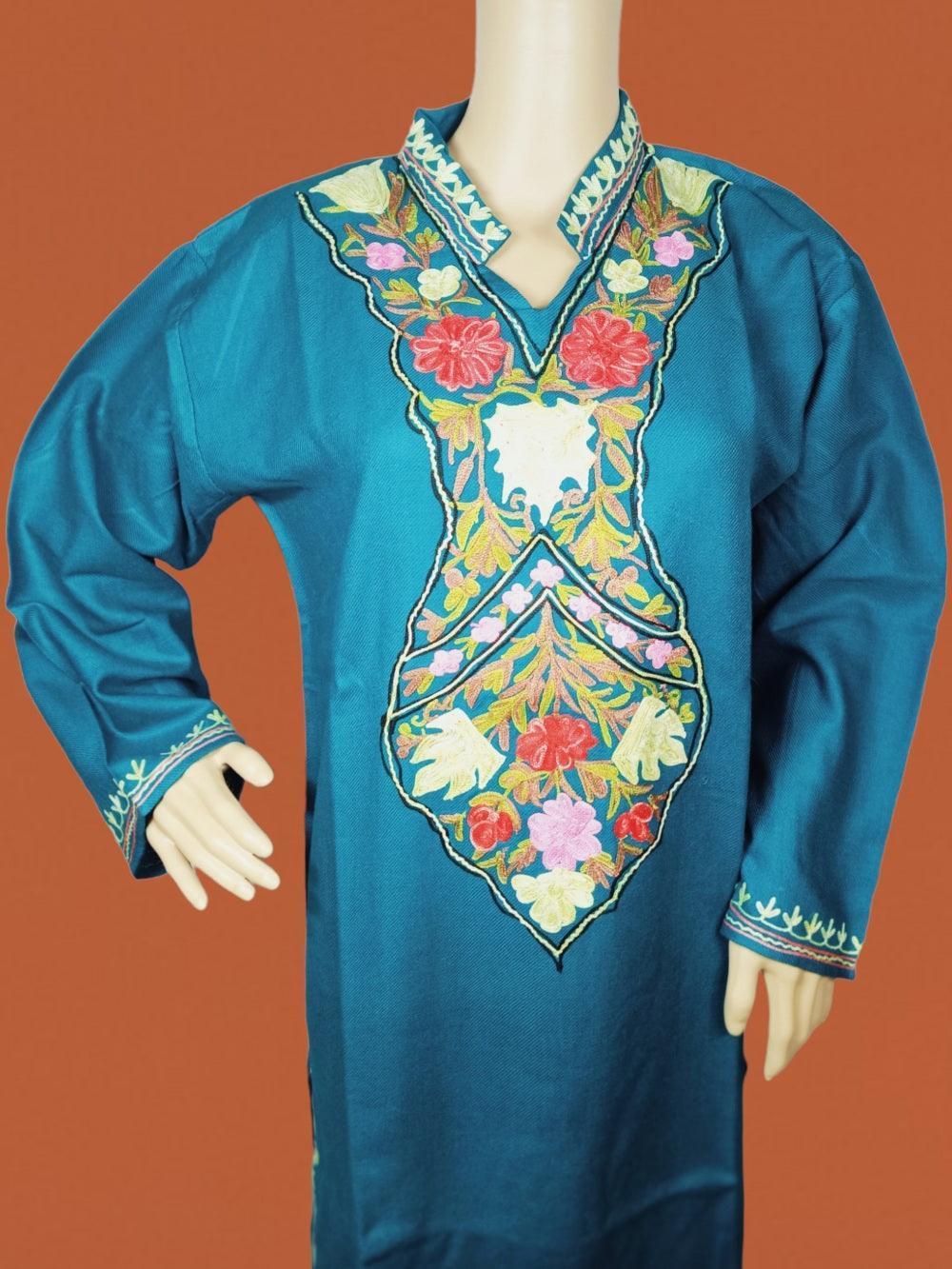 Woollen Long Kurties | Coller V-Neck | XL - ZANSKAR ARTS