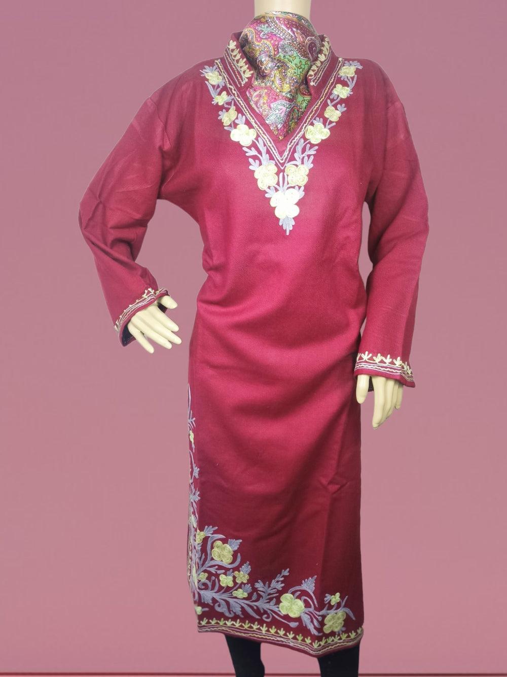 Woollen Long Kurties | Coller V-Neck | XXL - ZANSKAR ARTS