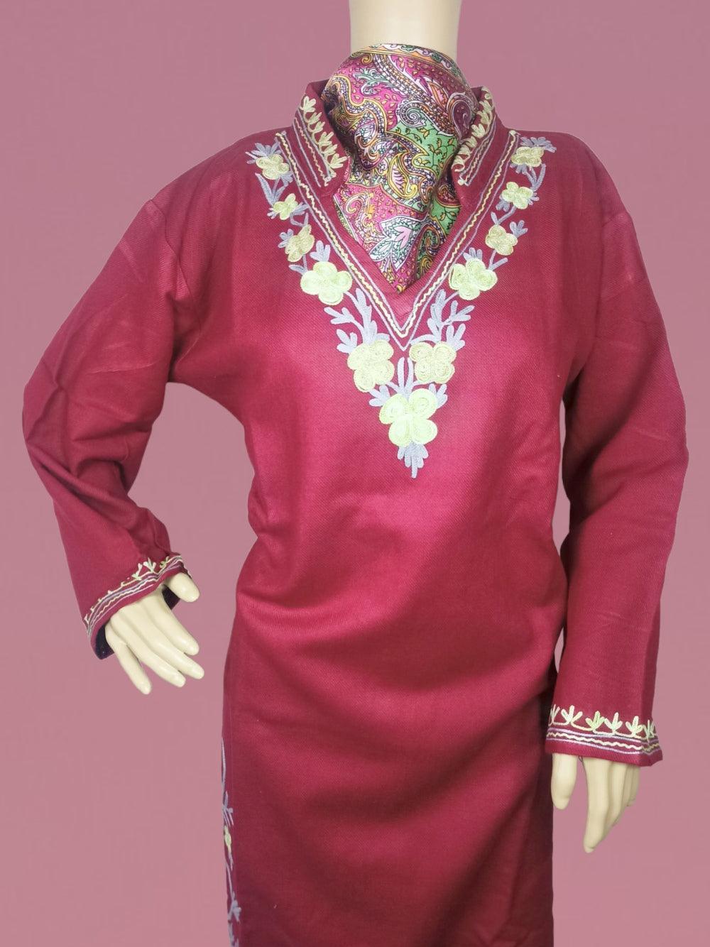 Woollen Long Kurties | Coller V-Neck | XXL - ZANSKAR ARTS