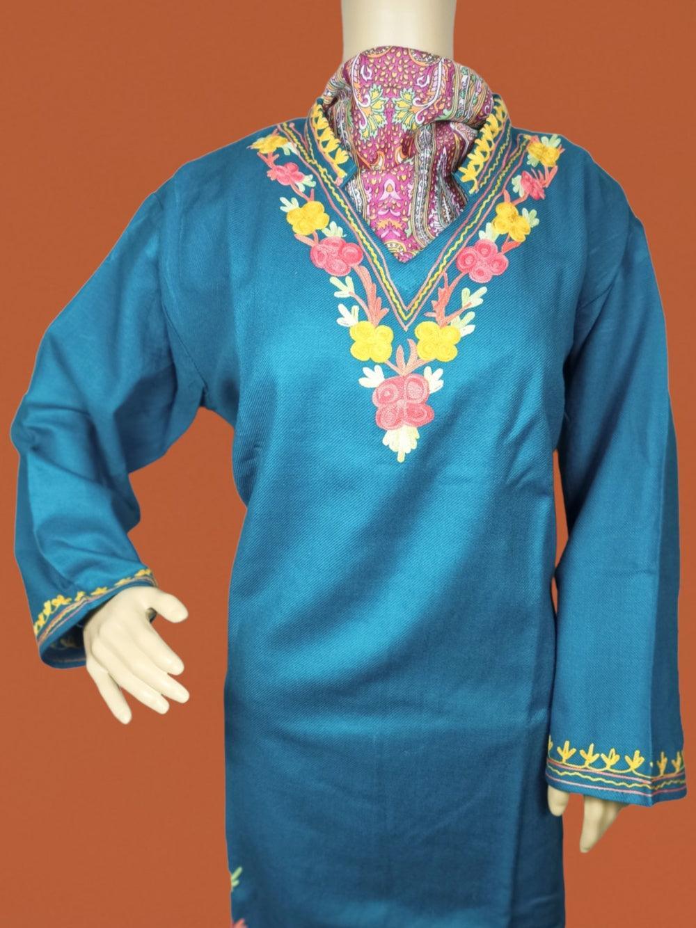 Woollen Long Kurties | Coller V-Neck XXL - ZANSKAR ARTS