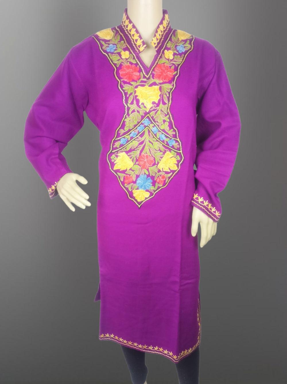 Woollen Long Kurties | Coller V-Neck - ZANSKAR ARTS