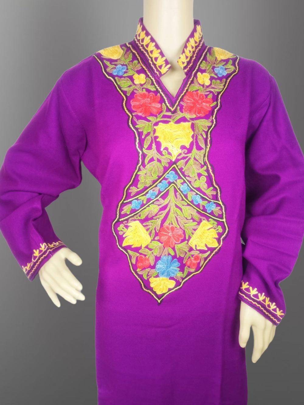 Woollen Long Kurties | Coller V-Neck - ZANSKAR ARTS